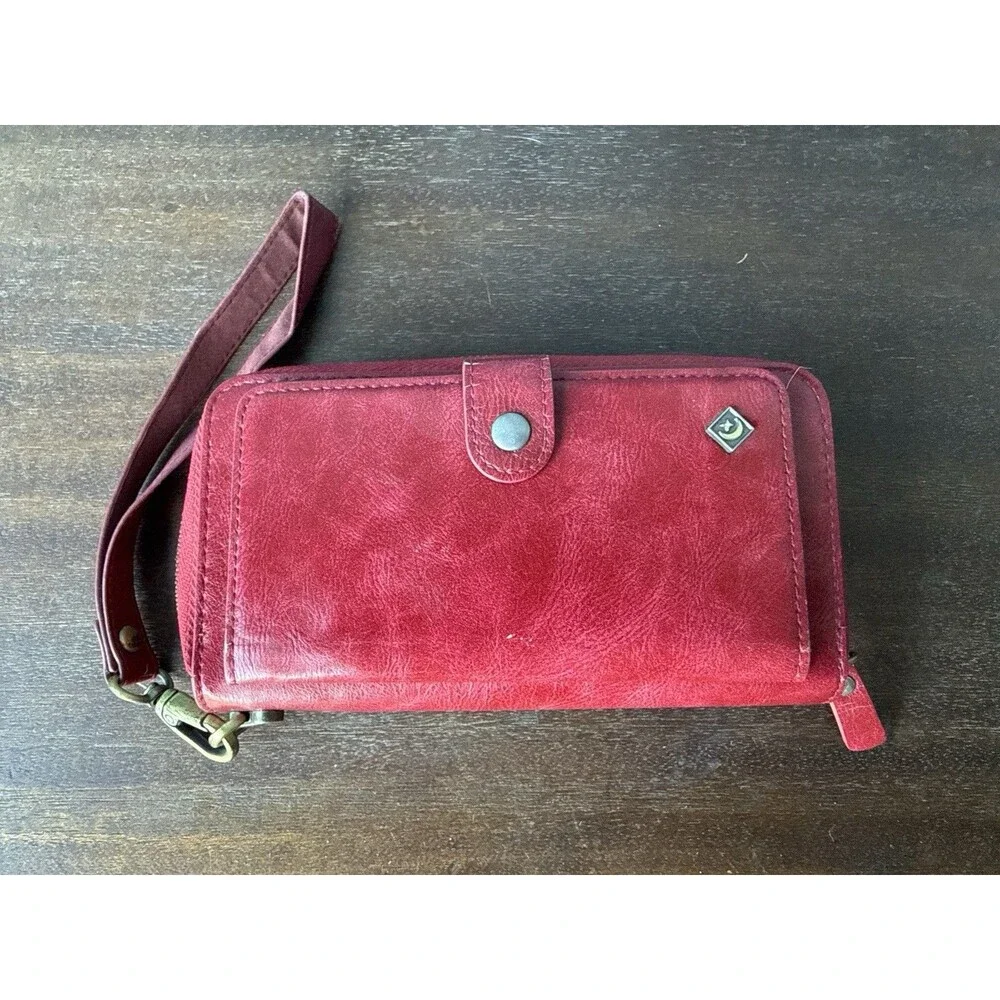 Pola - PU Red Leather Long Clutch Trifold Wallet Credit Card ID Purse Wristlet